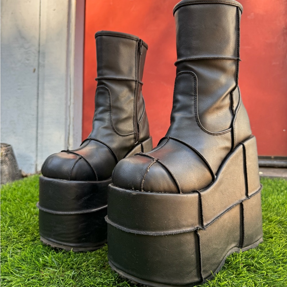Black patched platform Demonia perfect burningman boots